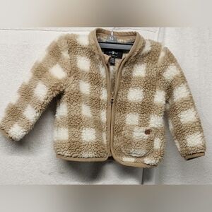 7 for all mankind children’s fleece Sherpa brown/ white jacket zip up Sz 12 Mos